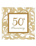 50th Anniversary Golden Scroll Beverage Napkins-16pcs