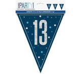 9ft GLITZ BLUE 13TH BIRTHDAY FLAG BANNER