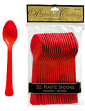 Red Heavy Weight Plastic Spoons-20pcs