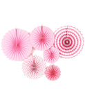 Pink Printed Paper Fans-6pcs