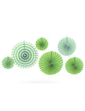 Green Printed Paper Fans-6pcs