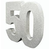 50th Birthday Silver Glitter Table Centerpiece