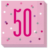 50th Birthday Glitzy Pink Lunch Napkins -16pcs