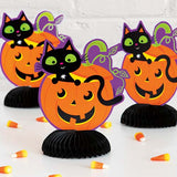 Cat & Pumpkin Halloween Honeycomb Centrepieces Table Decorations - Pack of 3