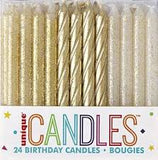 Dazzling Glitter & Gold Spiral Birthday Candles - 24ct